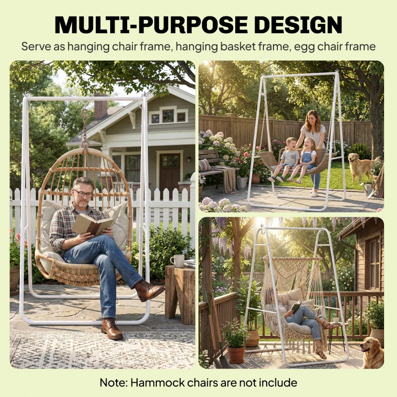 Outsunny Hammock Chair Stand Only Heavy Duty Solid Steel A-Frame for Hanging Hammock, Egg Chair, Max Load 330 LBS, White
