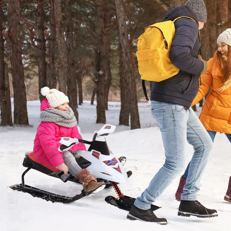 Soozier GT Snow Racer Sleds for Kids with Padded Rubber Seat Traction Rope, Snow Motor with Wind Shield Handle and Anti-Slip Pedal, Winter Gift for Boys Girls Red