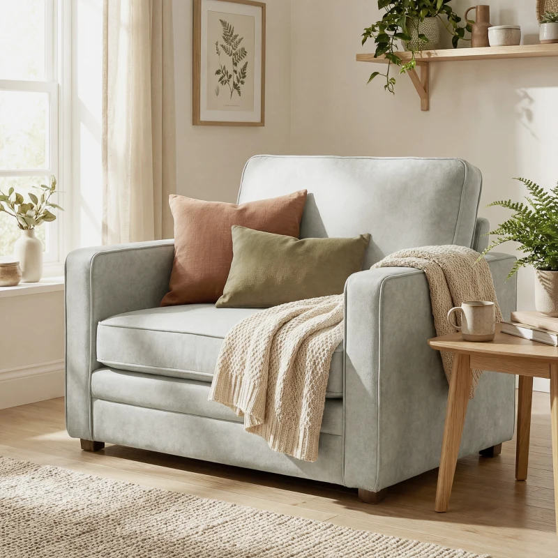 HOMCOM Accent Chair, Velvet-feel Fabric Armchair with Wide Seat, Spring Cushion, Solid Wood legs, Grey