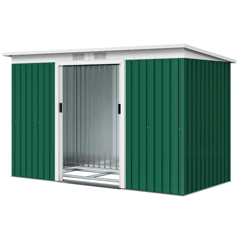 Outsunny 9' x 4' Metal Outdoor Storage Shed, Tool House with Double Lockable Doors for Backyard, Patio, Lawn, Garage, Dark Green