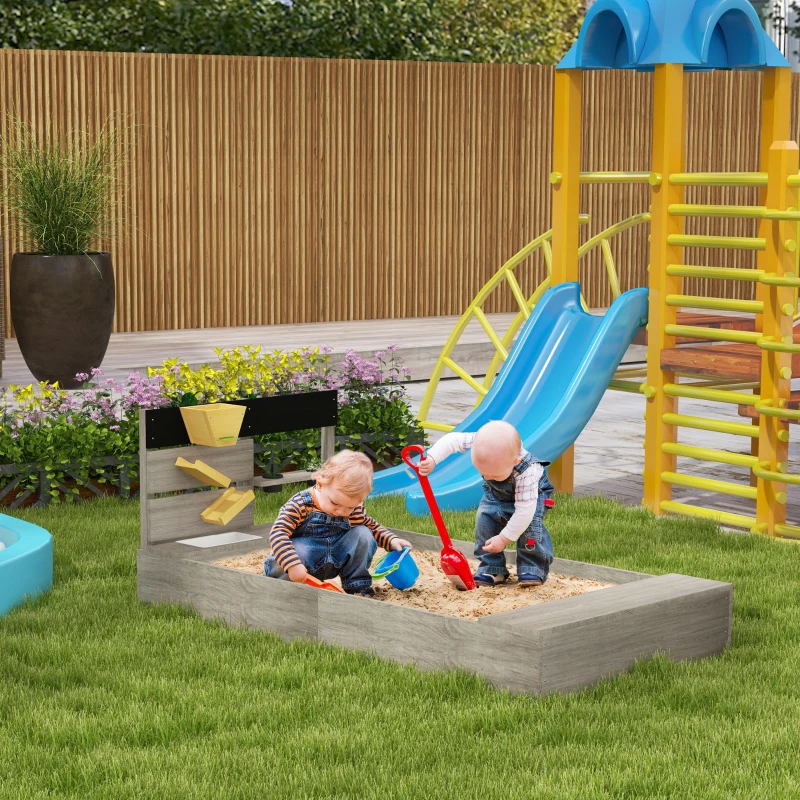 Outsunny Wooden Sandbox with Liner, Kitchen Design, Sink for 3-7 Year Old, 61" x 31.5" x 24"