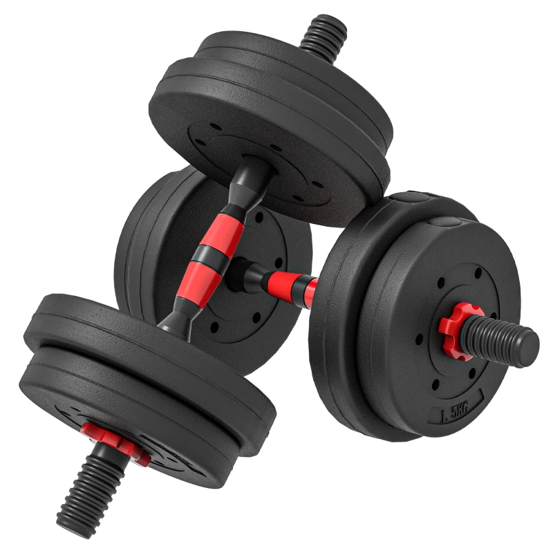 Soozier 33lbs 2-in-1 Adjustable Dumbbells Weight Set, Dumbbell Hand Weights Barbell for Body Fitness, Lifting Training for Home, Office, Gym, Black and Red