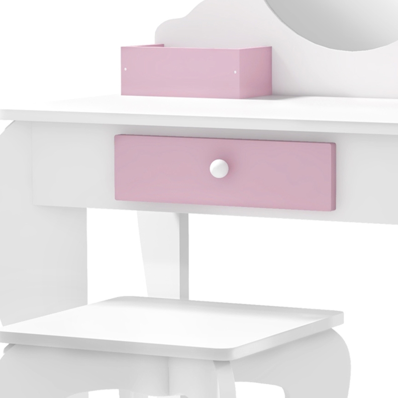 Qaba Kids Makeup Vanity Set with Stool, Mirror, Drawer, Storage Boxes, Unicorn Design, White