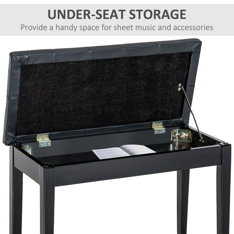 HOMCOM Piano Bench, Duet Piano Chair with Faux Leather Padded Cushion and Wooden Frame, Button Tufted Keyboard Bench, Black