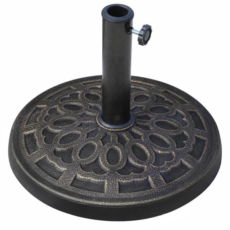 Outsunny 26 lbs Resin Round Umbrella Base Stand Market Parasol Base for Φ1.5", Φ1.89" Pole, for Backyard, Garden, Bronze