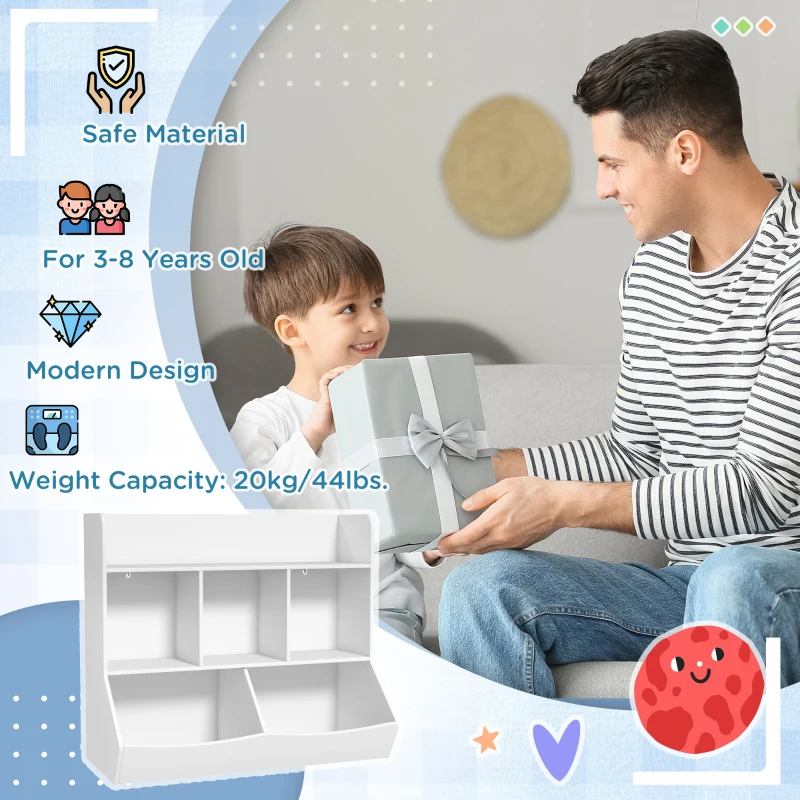 Qaba 3 Tier Kids Toy Storage with 5 Compartment, Anti-Tip Device for Nursery, Living Room, Playroom, Classroom, White
