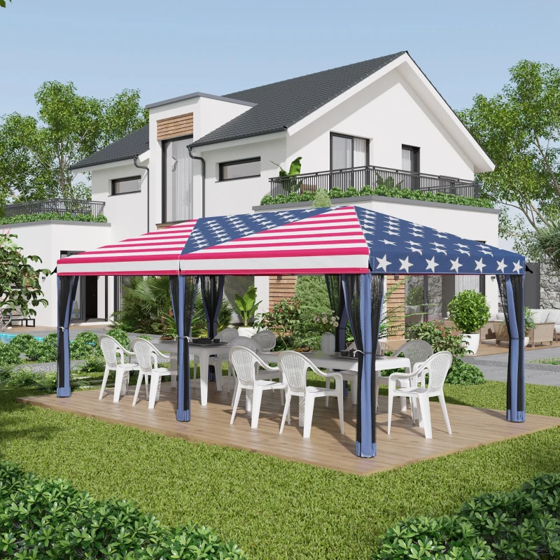 Outsunny 10'x20' Pop Up Party Tent Gazebo Wedding Canopy with 6 Sidewalls, American Flag