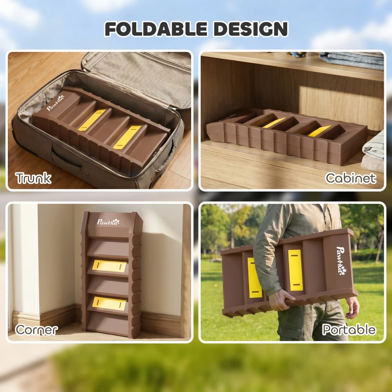 PawHut Foldable Dog Car Ramp, Dog Ramp with Anti-Slip Steps, Pet Stairs for Senior Pets to Access Cars and High Beds, Brown
