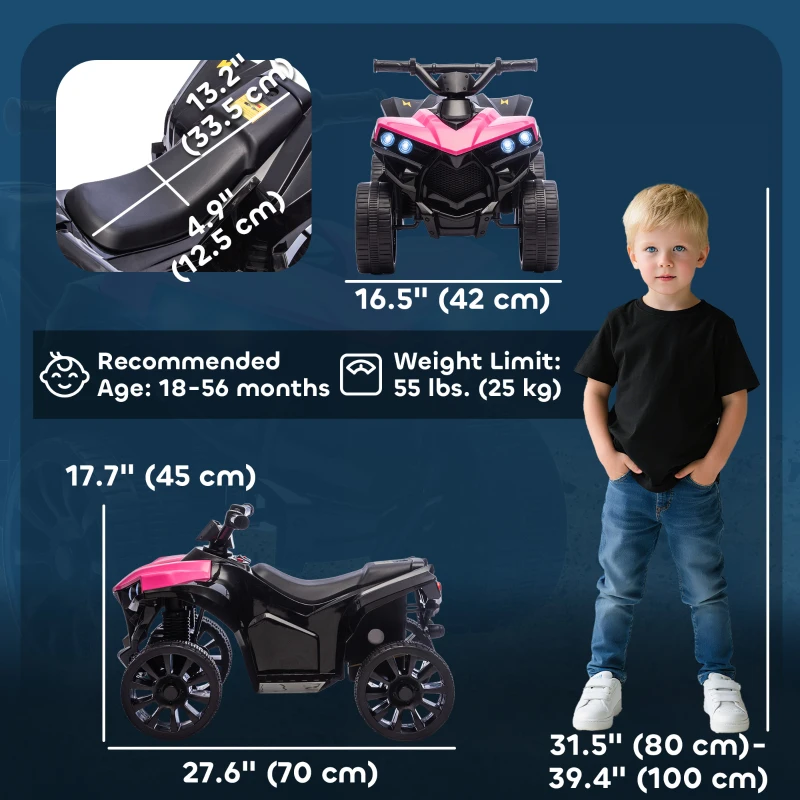 Qaba 6V Kids ATV, 4 Wheeler Electric Ride on Car with Music and LED Headlights, for Ages 18-56 Months Boys and Girls, Pink