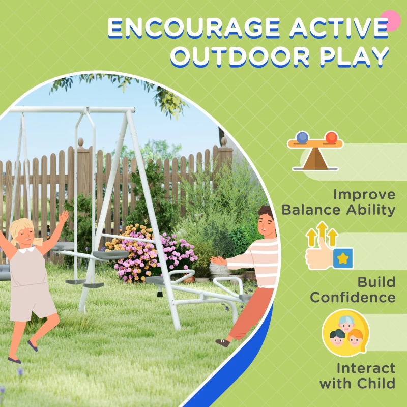 Outsunny 5 in 1 Kids Swing Set for Backyard with Heavy-Duty A-Frame Stand, Saucer Swing, Slide, Seesaw, Glider, Swing Seat, Gray