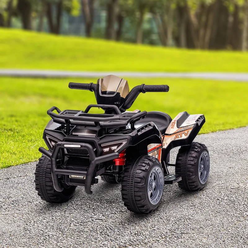 Aosom Kids ATV Four Wheeler  Ride on Car, Motorized Quad, 6V Battery Powered Electric Quad with Songs for 18-36 Months, Black