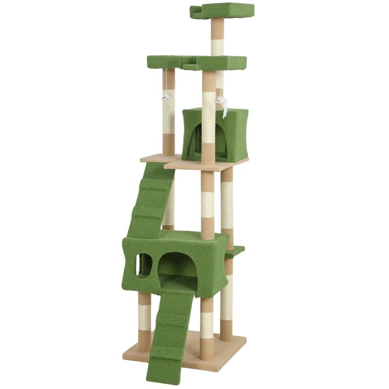 PawHut 68-inch Multi-Level Cat Scratching Tree Kitty Activity Center Post Tower Condo Pet Furniture w/ Toy Green