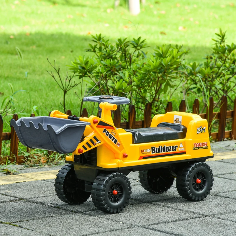 Qaba Kids Bulldozer Ride-On Toy for Toddler with Tough Wheels, Outdoor Construction Toy with Controllable Digging Bucket, Yellow