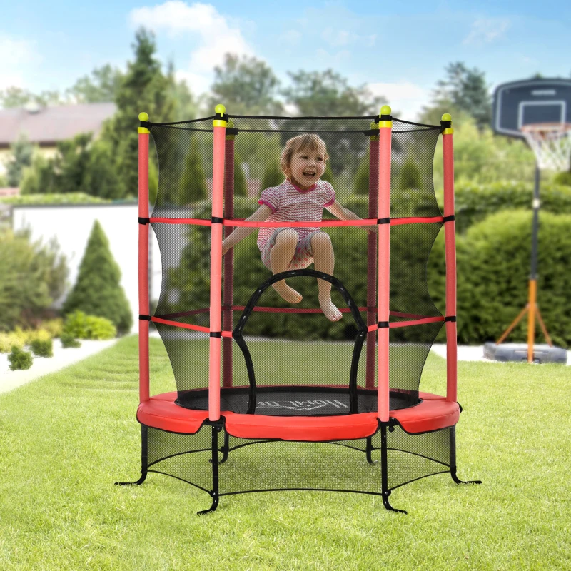 Soozier 5.3' Kids Trampoline with Safety Enclosure for 3-10 Years, Red