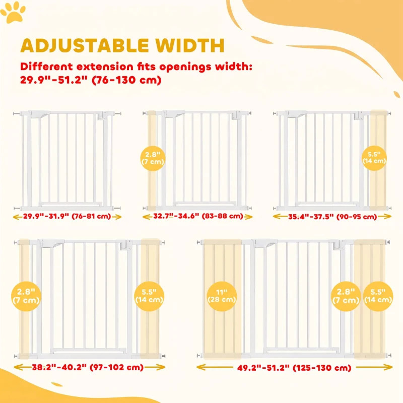 PawHut Baby Gate, Pet Safety Gate Pressure Fit, 30"-51" Wide with Two-Way Open, Auto-Close for Stair, Doorways, Hallways, Black