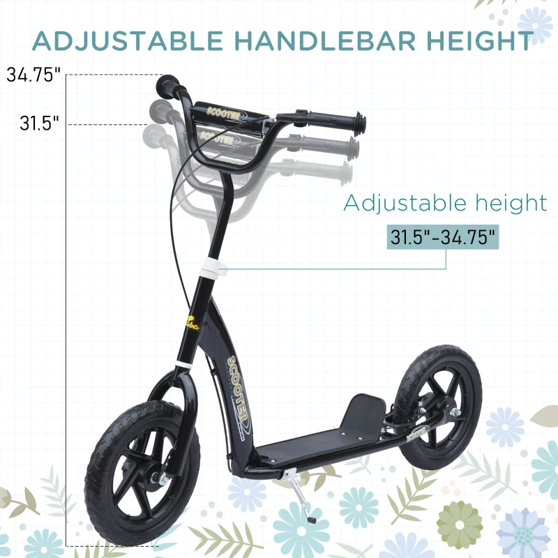 HOMCOM Kick Scooter for Kids 5-12 Years Old with Adjustable Height Handlebar, Non-slip Footplate, Big Wheels, Rear Brake, Black
