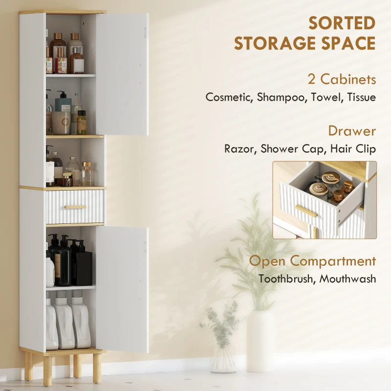 HOMCOM Tall Bathroom Storage Cabinet, Freestanding Bathroom Cabinet with Drawer, Adjustable Shelves, Open Compartment, White