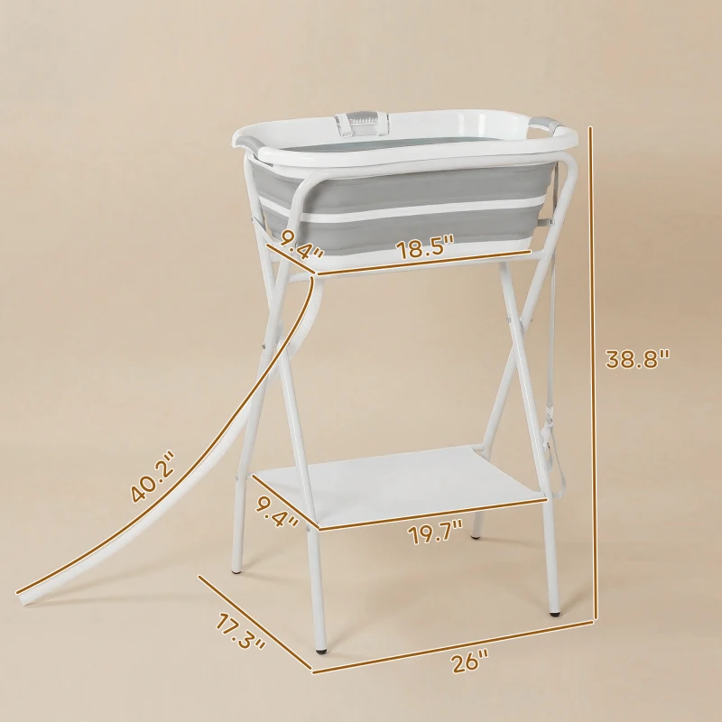PawHut Dog Bath Tub Dog Washing Station, Elevated Foldable Dog Bathtub with Hose, Storage Shelf, for Small Dogs Puppies Gray