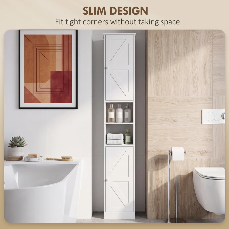 HOMCOM Narrow Tall Bathroom Storage Cabinet, 70" Slim Freestanding Bathroom Cabinet with Adjustable Shelves, Open Shelves