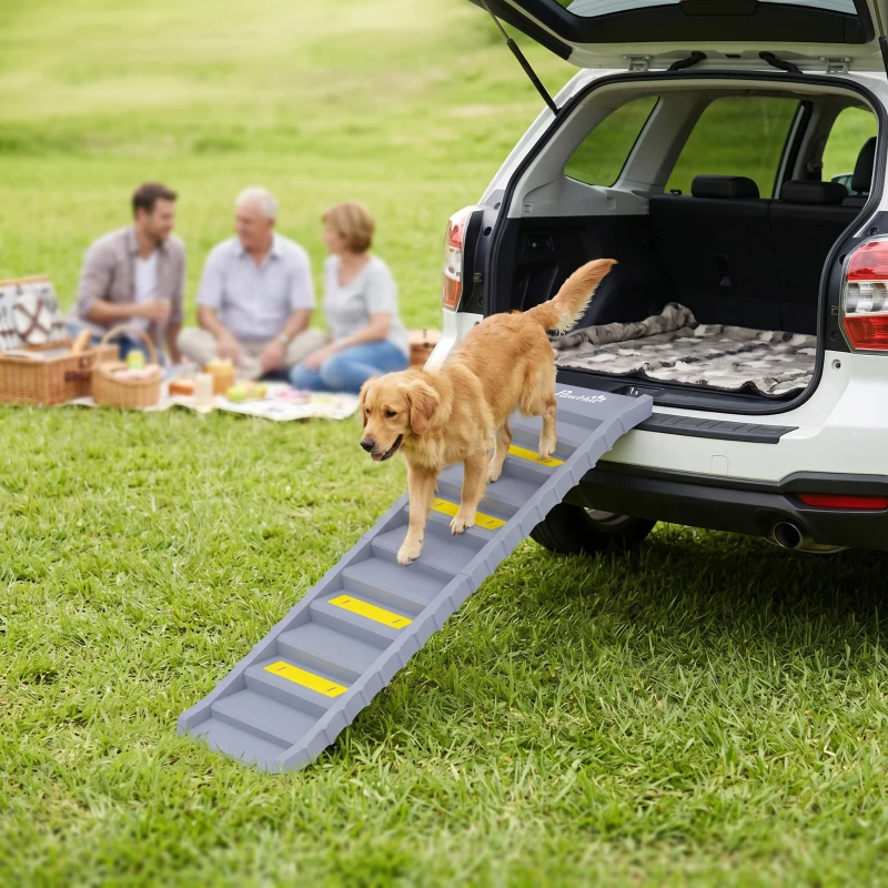 PawHut Dog Stairs for Car Truck SUV, Foldable Dog Ramp for Large Medium Small Dogs, Gray
