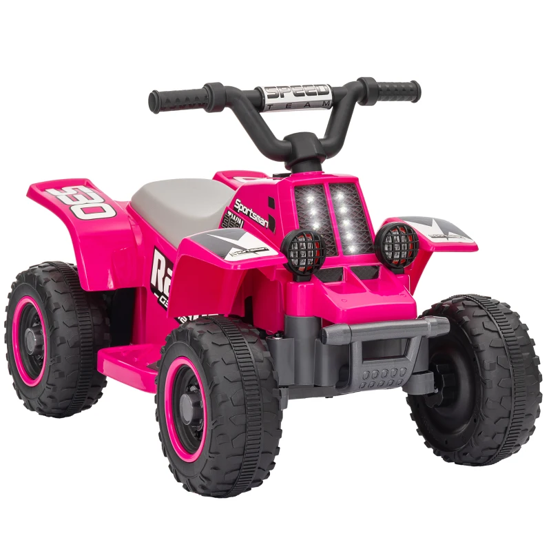 Qaba 6V Kids ATV Quad, 4 Wheeler Battery Powered Electric Ride on Car w/ Lights, Forward Backward, Pink