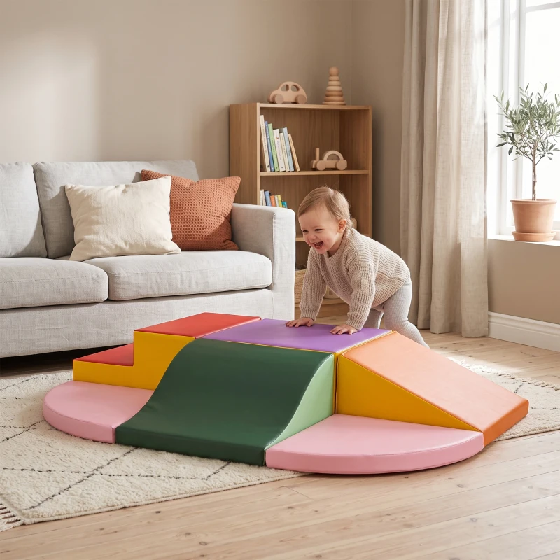 Qaba 6-Pieces Foam Climbing Blocks for Toddlers 1-3 Years, Soft Play Set for Climb and Crawl, Assorted