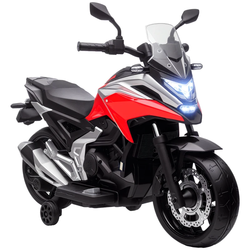 Qaba Honda Licensed 12V Ride on Motorbike for Kids with Headlights Music Training Wheels, for 3-6 Years, Red