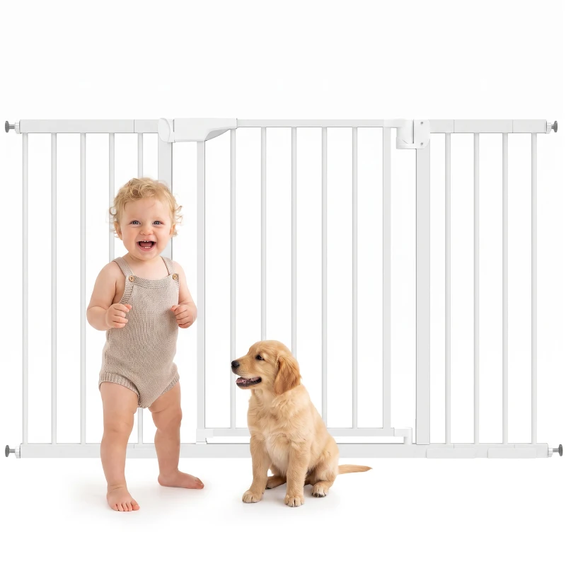 PawHut Baby Gate, Pet Safety Gate Pressure Fit, 30"-51" Wide with Two-Way Open, Auto-Close for Stair, Doorways, Hallways, Black
