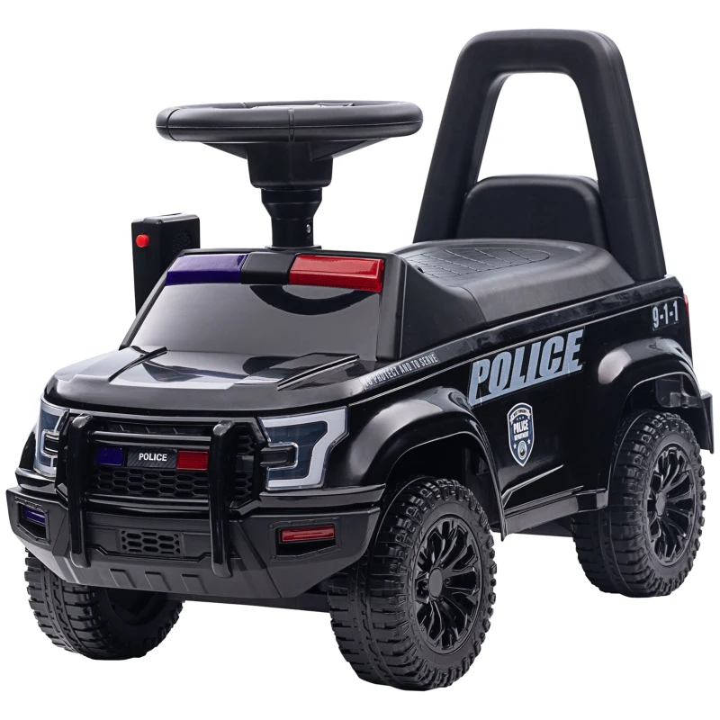 Aosom Kids Push Ride On Car with Working PA System and Horn, Police Truck Style  Foot-to-Floor Sliding Car for Boys and Girls with Under-Seat Storage, for 18 Months to 5 Years Old, Black
