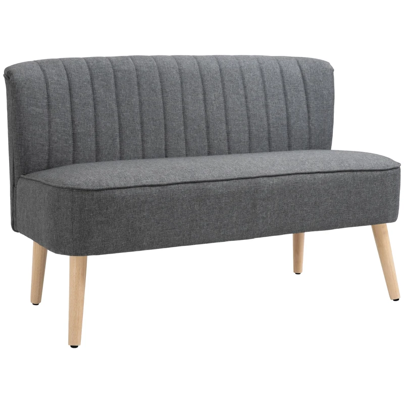 HOMCOM Modern 2 Seater Sofa, Upholstered Two Seater Couch with Rubber Wood Legs, Grey