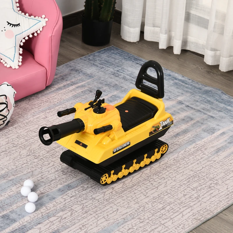 HOMCOM NO Power 3 in 1 Ride-on Construction Tank with Shooting Gun, Sliding Puch Car and Toddler Walking Car with Storage Seat