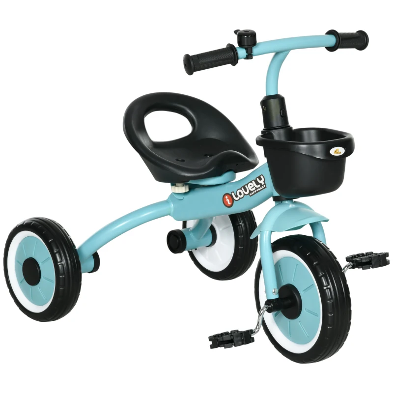 Qaba Tricycle for Toddler 2-5 Year Old Girls and Boys, Toddler Trike with Adjustable Seat, Basket, Bell, Blue
