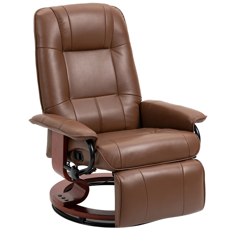 HOMCOM Air Leather Manual Recliner, Adjustable Swivel Lounge Chair with Footrest, Armrest and Wrapped Wood Base, Brown