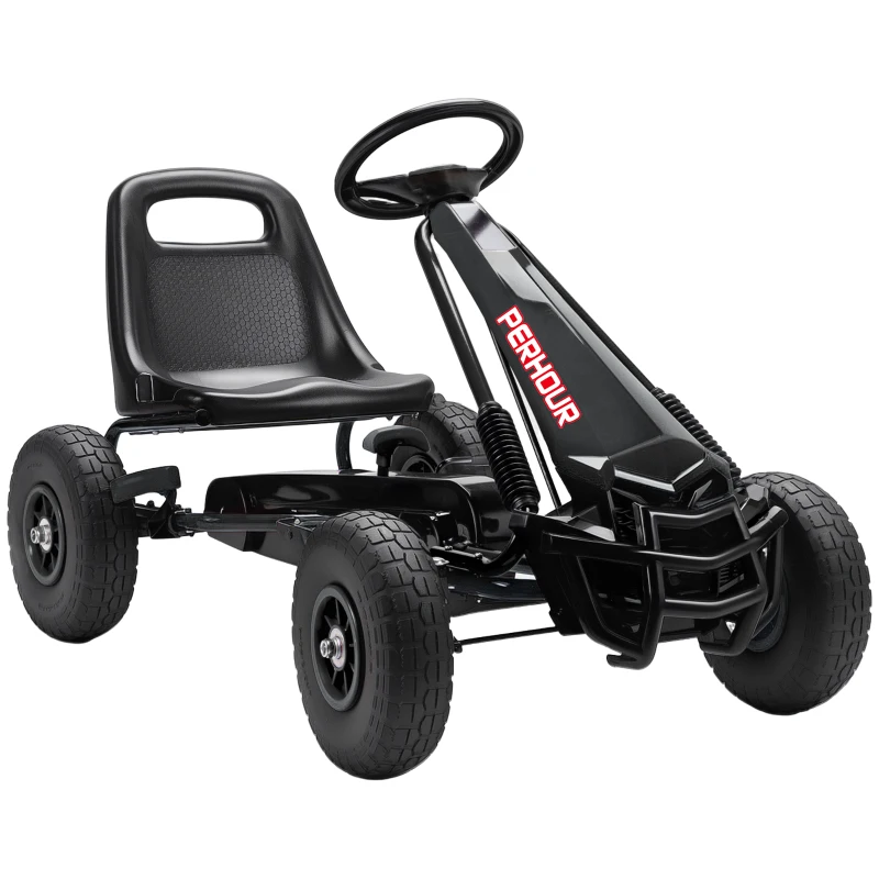 Qaba Kids Go Kart, Pedal Car with Adjustable Seat, EVA Wheels, Brake, for Boys & Girls Aged 3-8 Years Old, Black