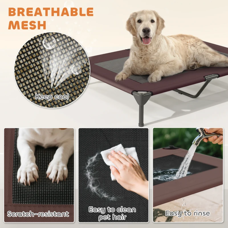 PawHut Elevated Dog Bed with Canopy Raised Dog Bed  Washable Mesh Steel Frame 41.7" x 29.9" x 39" Coffee