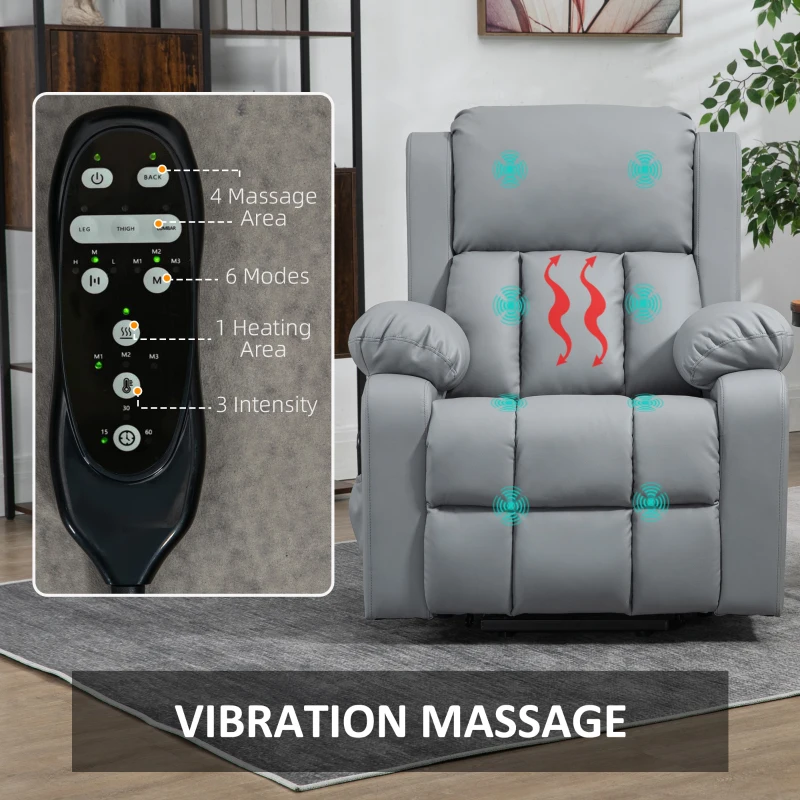 HOMCOM Electric Recliner Chair, Lift Chair for Elderly with Vibration Massage, Remote Control and Side Pockets, Gray