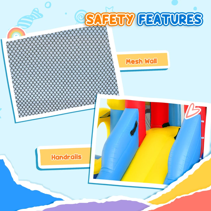 Qaba 6 in 1 Inflatable Water Slide Park with Splash Pools, 2 Slides, Trampoline, Climbing Wall, Cannon, Basketball Hoop