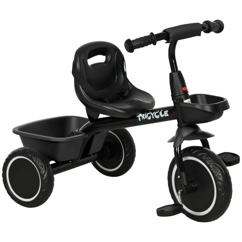 Qaba Tricycle for Toddlers Age 2-5 with Adjustable Seat, Storage Baskets, Black