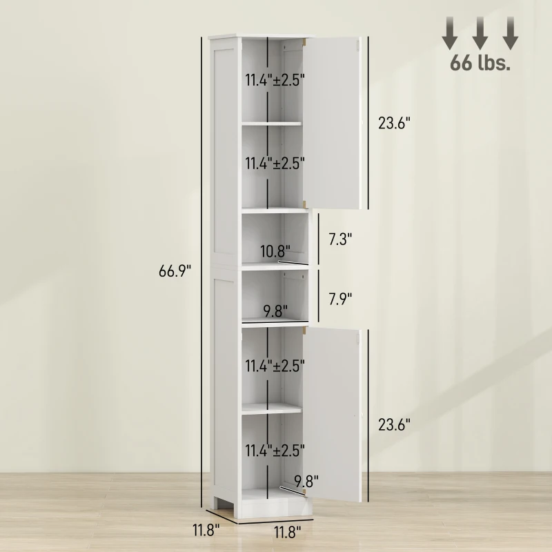 HOMCOM Narrow Tall Bathroom Storage Cabinet, 70" Slim Freestanding Bathroom Cabinet with Adjustable Shelves, Open Shelves
