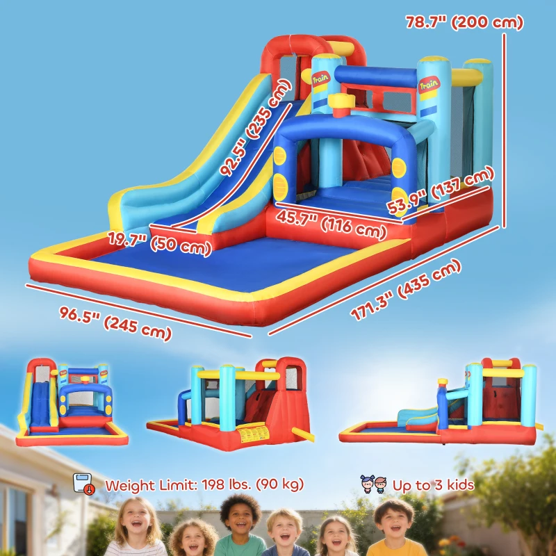 Qaba 14.3 x 8FT Inflatable Bounce House, 4 in 1 Bouncy Castle with Slide, Climbing Wall, Jumping Area, Pool and Blower