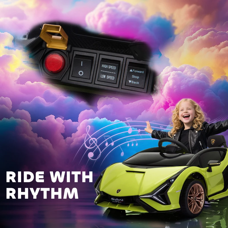 Aosom 12V Lamborghini SIAN Licensed Electric Car for kids with Remote Control, Horn, Music, & Headlights, Green