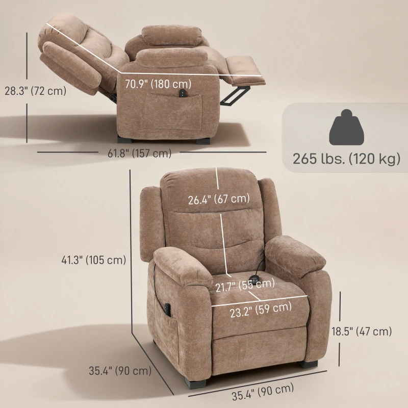 HOMCOM Massage Recliner Chair, Power Recliner with Quiet Brushless Motor, Remote, Pockets, 2 Memory Positions, Brown