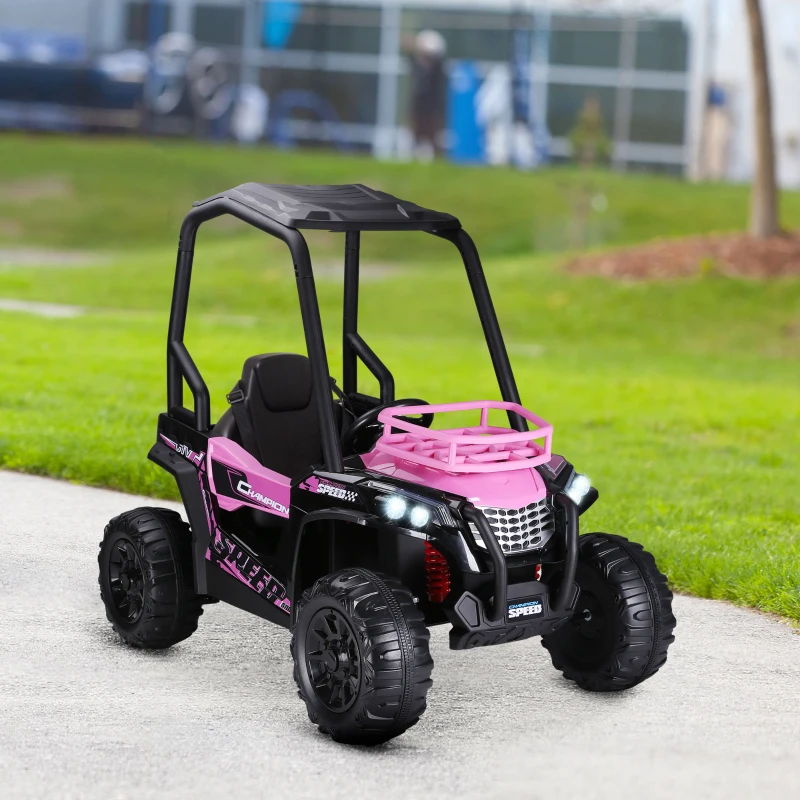 Aosom 12V Kids UTV with Music, Lights, MP3/USB, Suspension System & Remote Control, Pink
