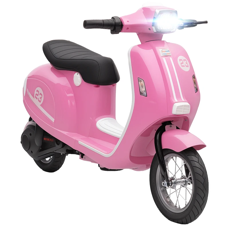 Qaba 24V Kids Motorcycle with 3-Speed, Electric Motorcycle with Rear Suspension and LED Lights for 8-12 Years Old, Pink