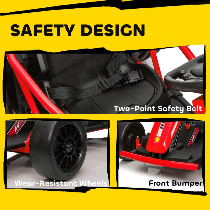 Qaba 24V 7AH Kids Electric Go Kart, 8.1 MPH Battery Powered Drift Kart with Dual Motors, Soft Start for 8-12 Years, Red