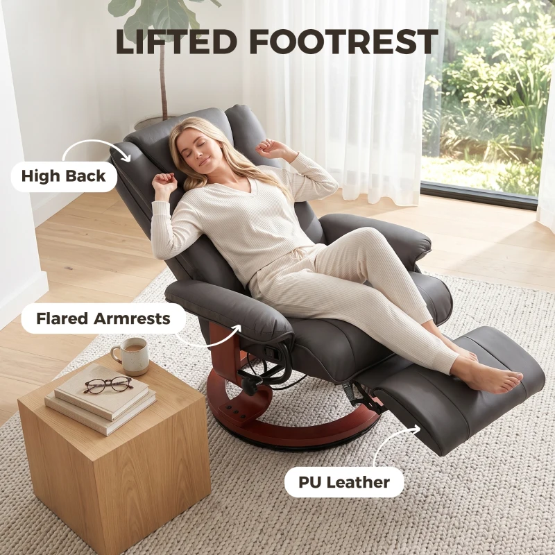 HOMCOM Modern RV Recliner Chair, PU Leather Swivel Recliner Armchair with Footrest for Living Room, Brown