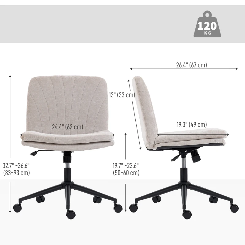 HOMCOM Criss Cross Chair with Wheels, Wide Office Chair with No Arms, Adjustable Height, Tilting, Beige