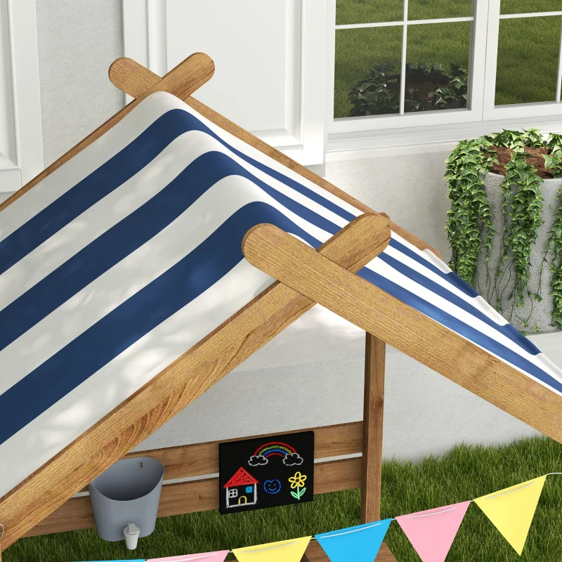 Outsunny Wooden Sandbox with Canopy, House Design for 3-7 Years Old, Brown