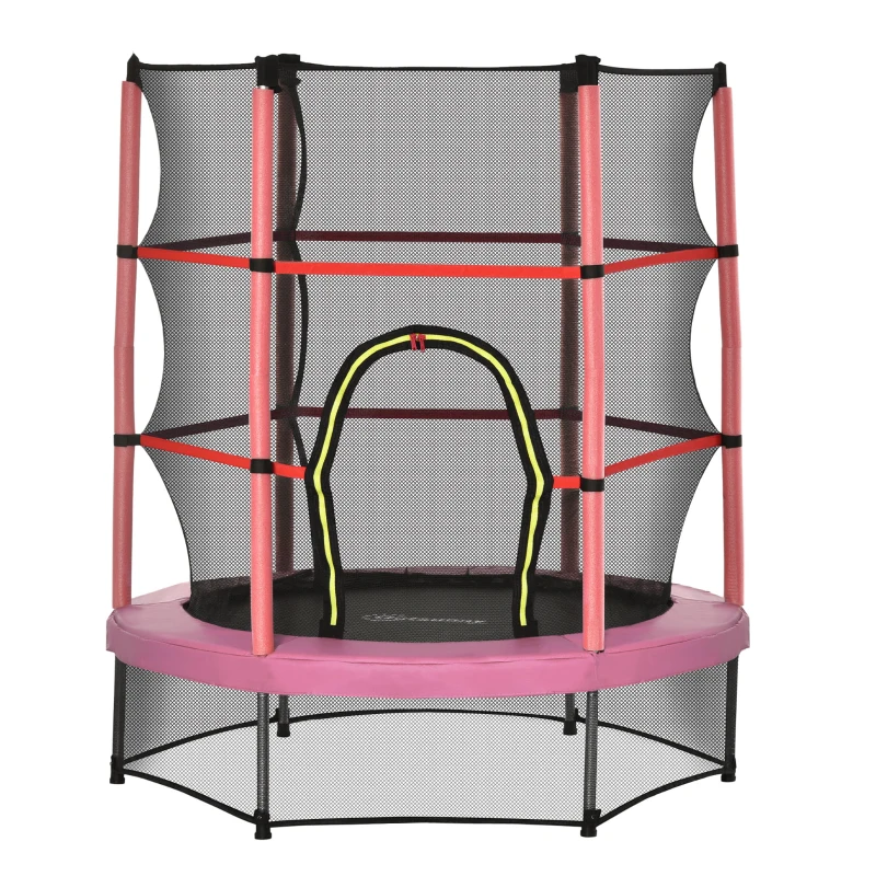 Outsunny 55" Kids Trampoline with Enclosure Net for Indoor/Outdoor, Trampoline for Boys and Girls Age 3-6 Years, Pink