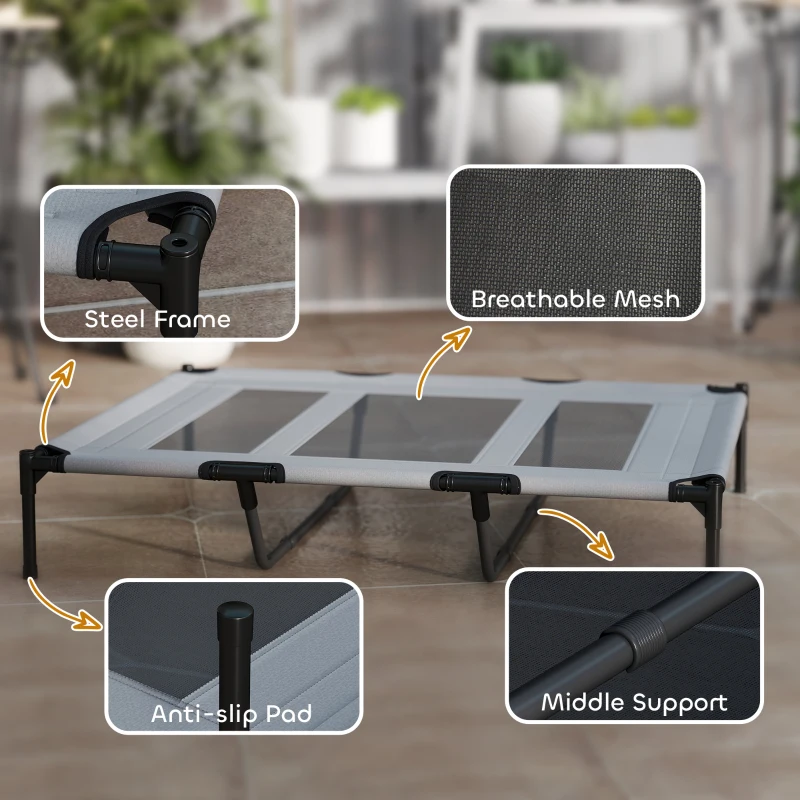 PawHut Elevated Dog Bed, Raised Dog Cot for XL Sized Dogs, Indoor & Outdoor, 48" x 36" x 9", Light Grey